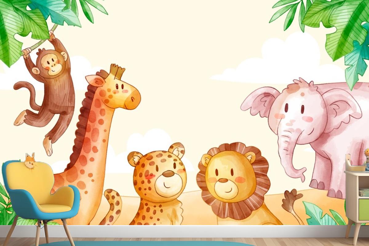 Watercolor Safari Background Wallpaper Mural