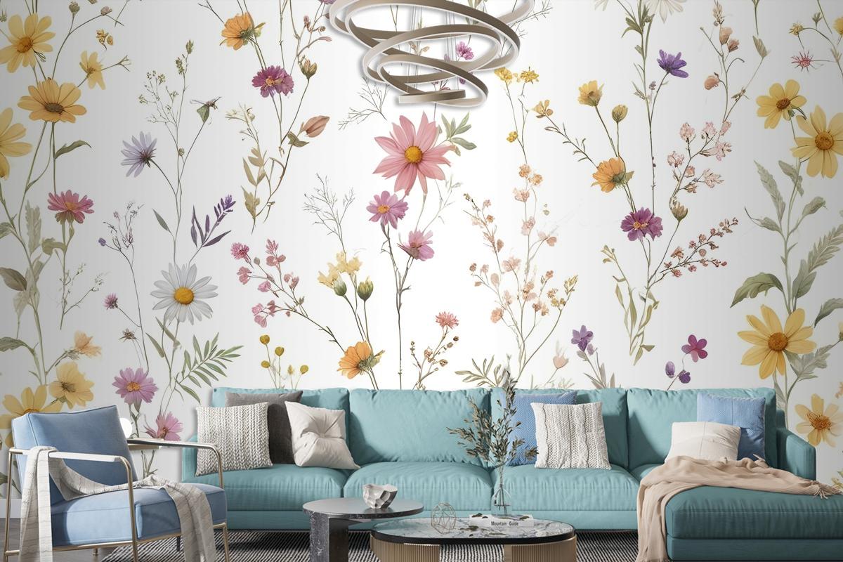 Watercolor Soft Wild Flowers Wallpaper Mural