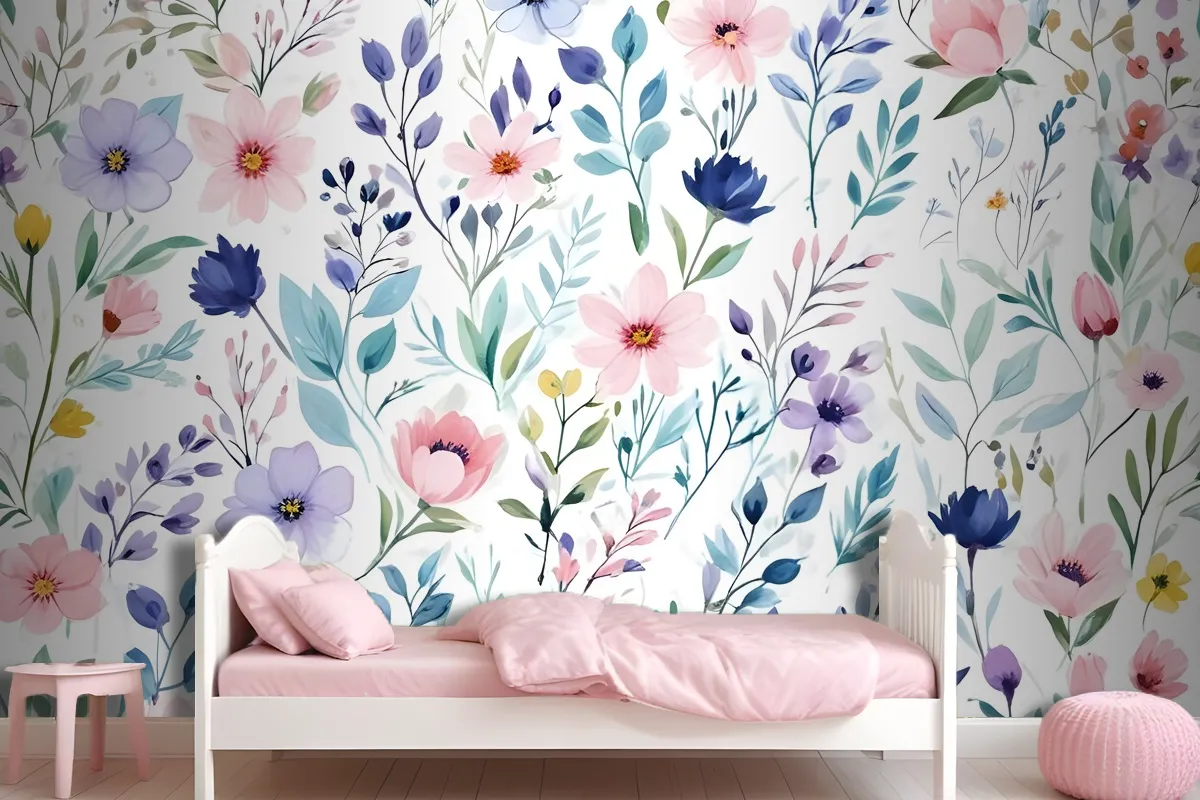 Watercolor Spring Floral Wallpaper Mural