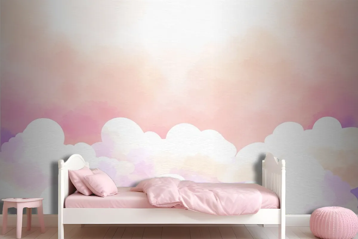 Watercolor Sugar Cotton Clouds Background Girl Wallpaper Mural