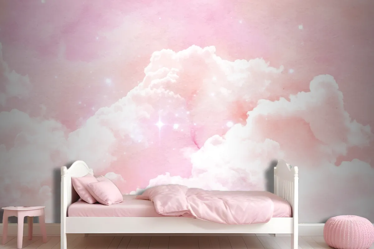 Watercolor Sugar Cotton Clouds Background Wallpaper Mural