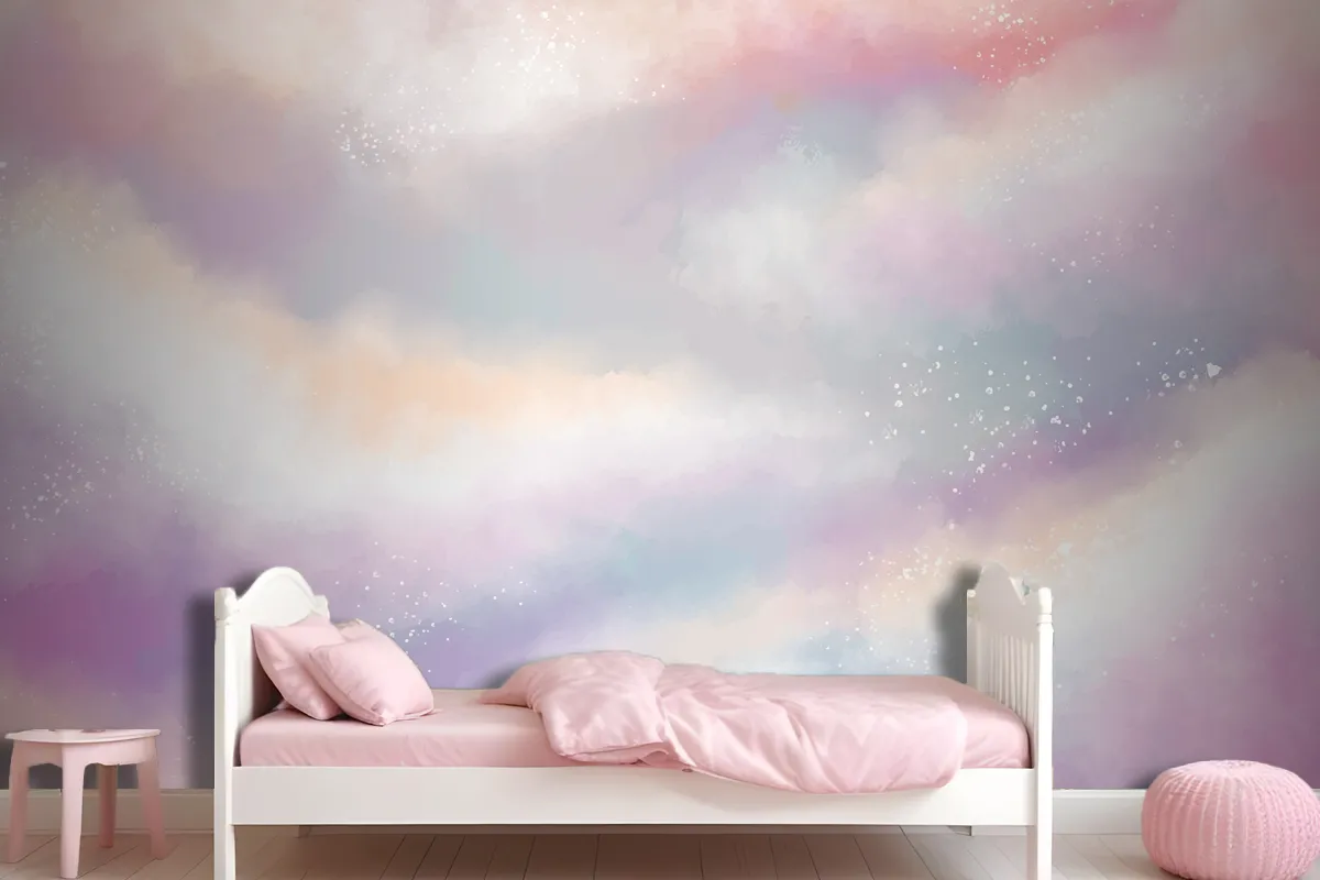 Watercolor Sugar Cotton Clouds Wallpaper Mural