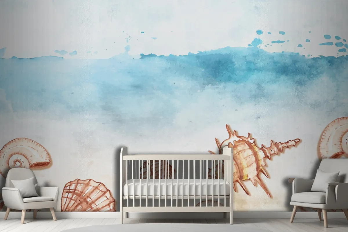 Watercolor Summer Background With Shells Wallpaper Mural