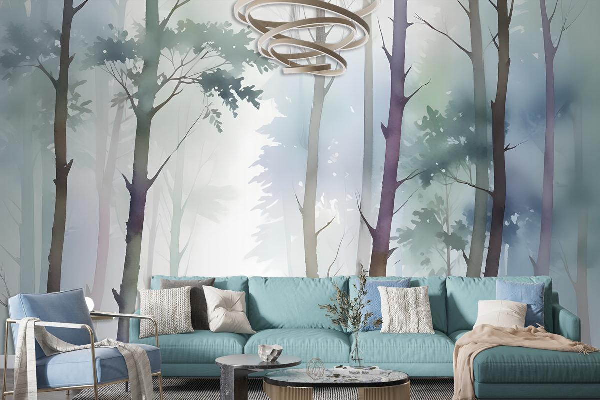 Watercolor Trees Wallpaper Mural