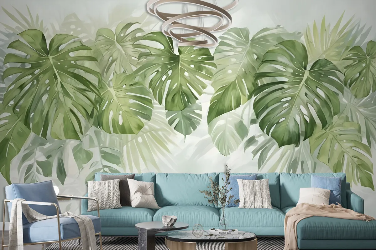 Watercolor Tropical Leaves Wallpaper Mural