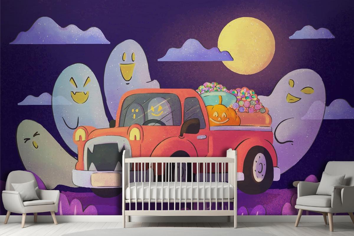 Watercolor Trunk Or Treat Wallpaper Mural