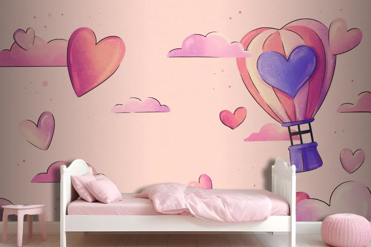 Watercolor Valentine'S Day Background Girl Wallpaper Mural