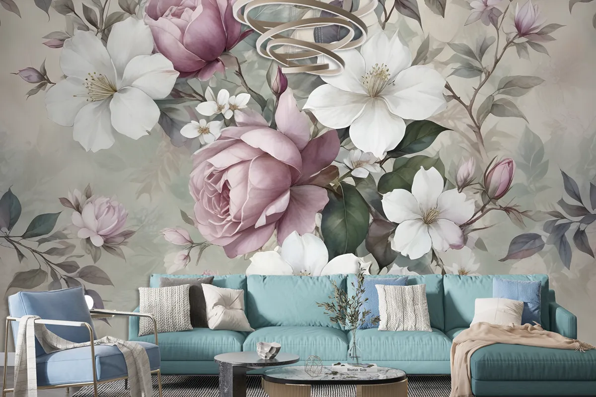 Watercolor Vintage Flower Wallpaper Mural