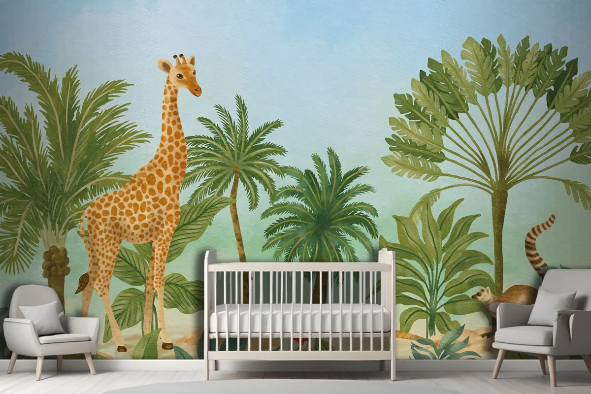 Watercolor Wildlife Background Boys Wallpaper Mural