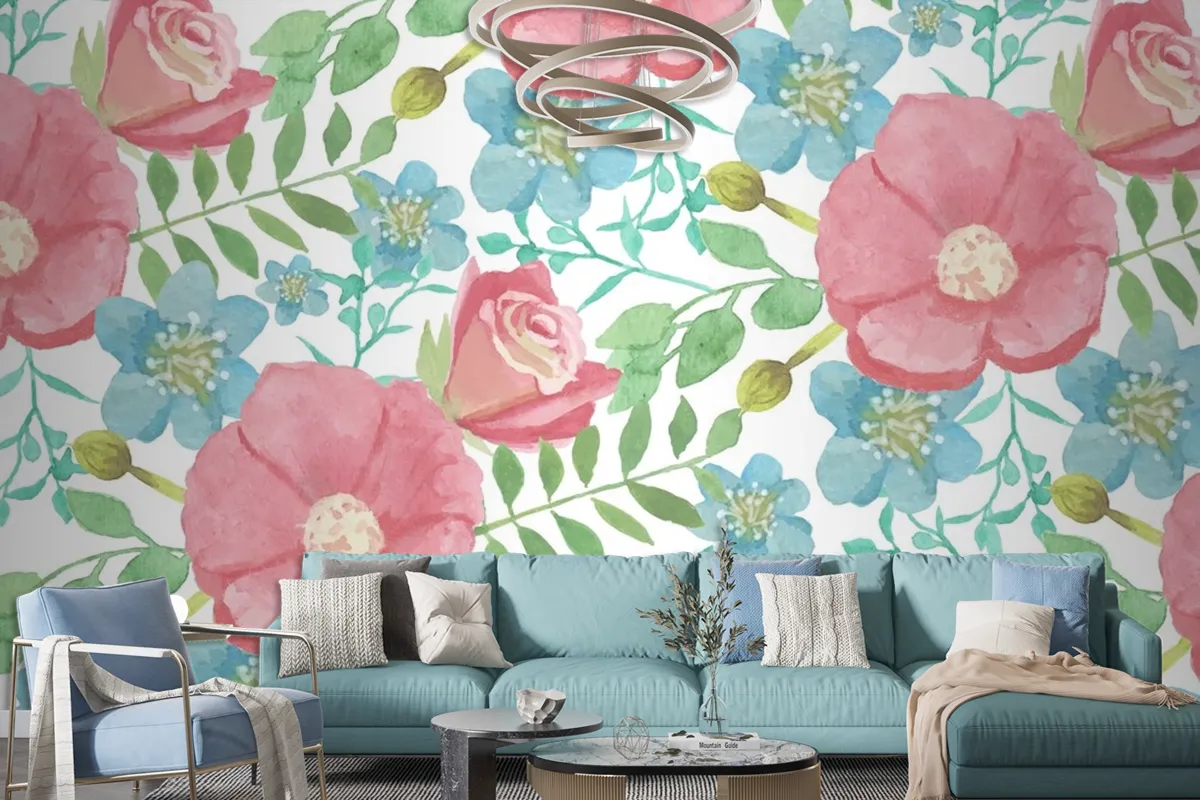 Watercolour Floral Background With Soft Colours Wallpaper Mural