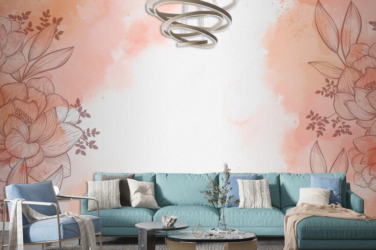 Watercolour With Hand Drawn Flowers Background Wallpaper Mural