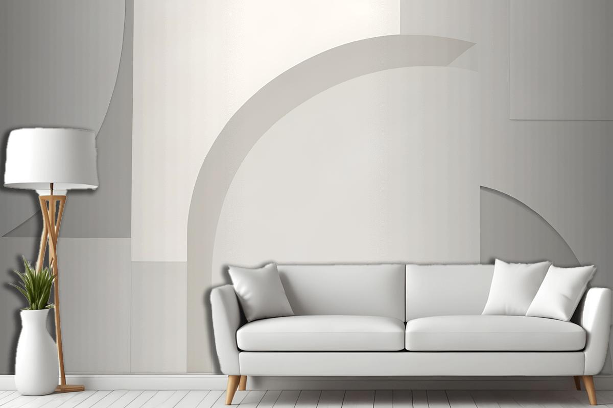 White And Neutral Abstract Shapes Wallpaper Mural