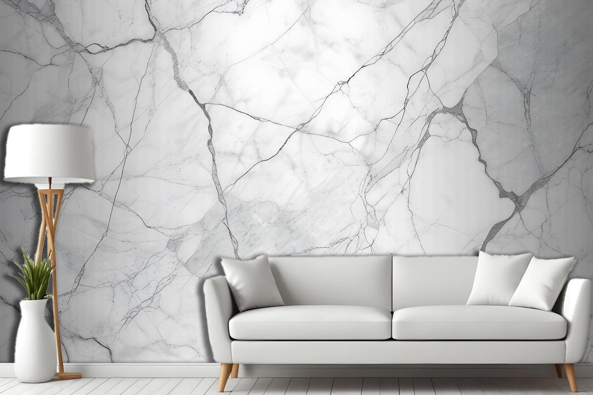 White Marble Texture With Gray Veins Wallpaper Mural