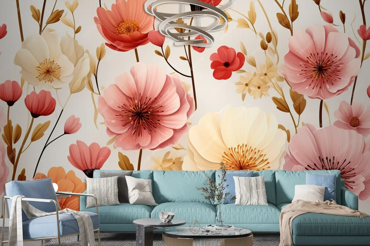 Wild Flowers Seamless Pattern Wallpaper Mural