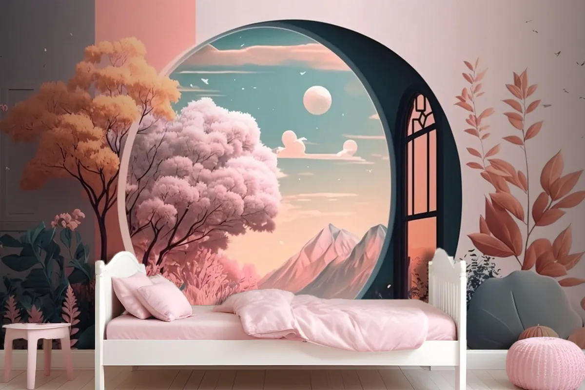 Window With A View Of The Landscape Wallpaper Mural