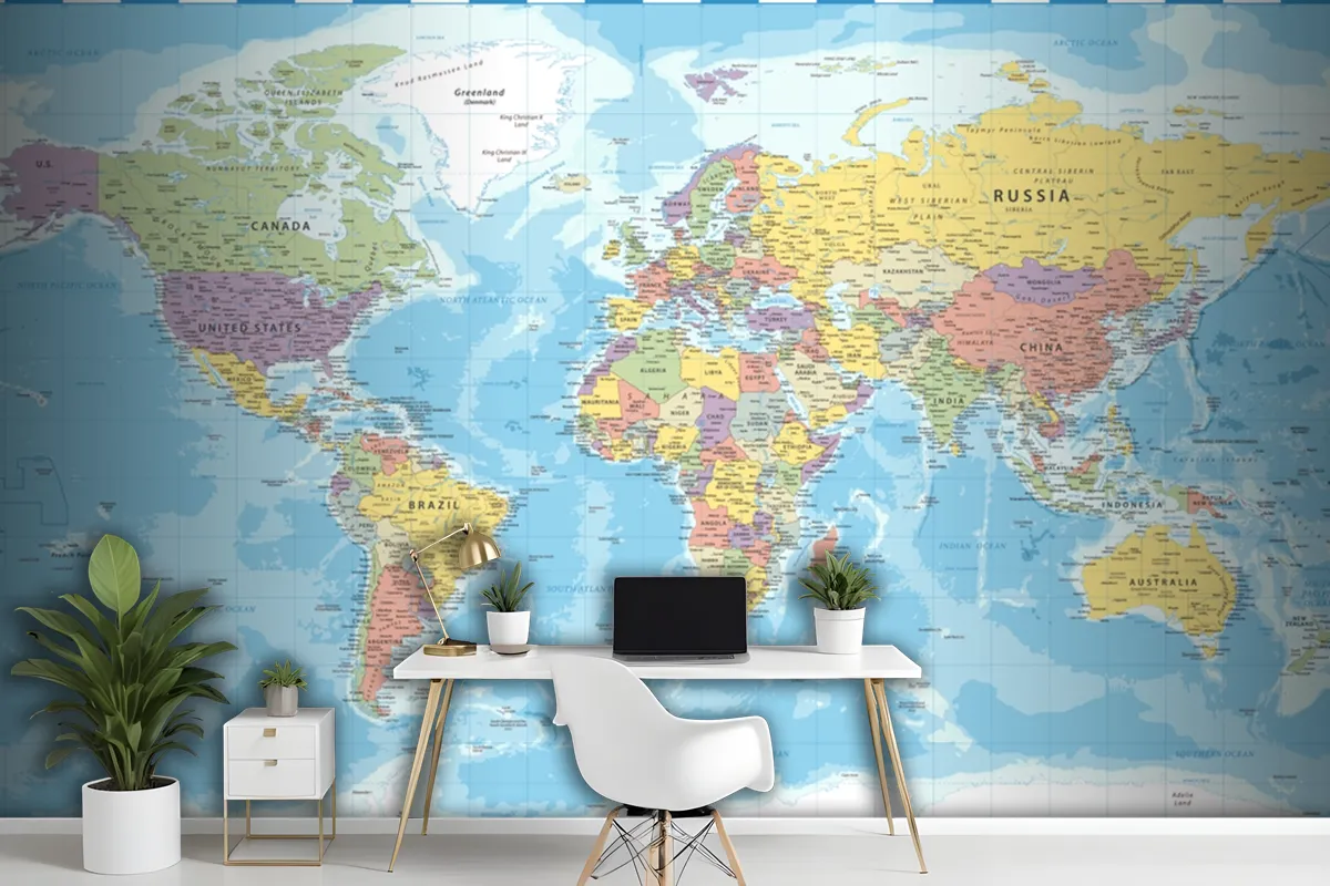 World Map Classic Color Political Wallpaper Mural