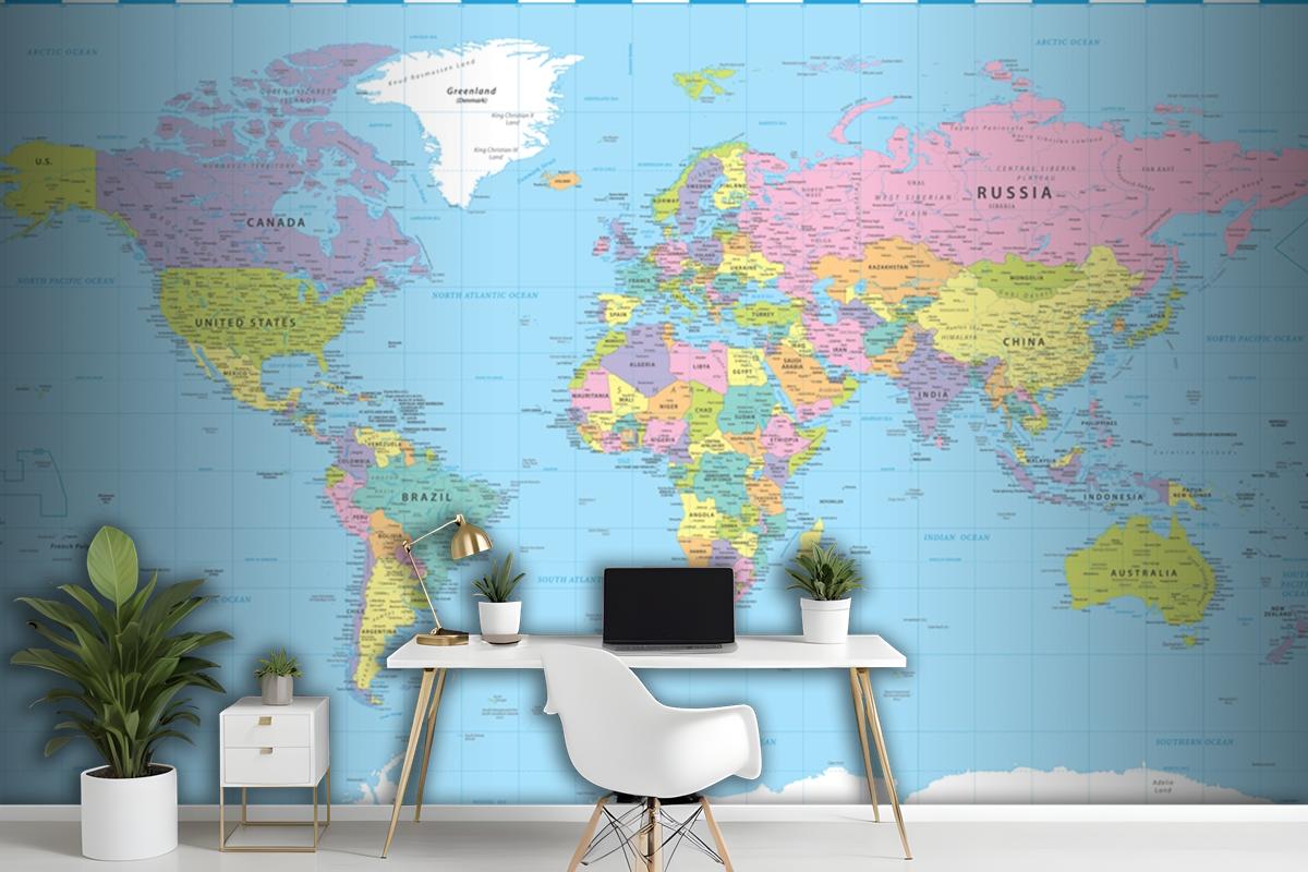 World Map Color Political Wallpaper Mural