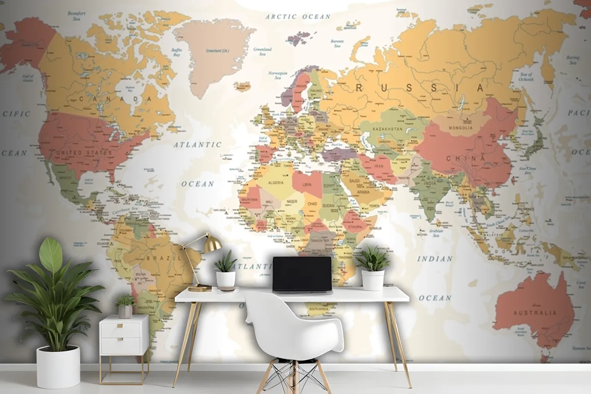 World Map Names Wallpaper Mural