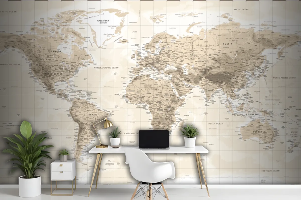 World Map Physical Vintage Retro Old Style Wallpaper Mural