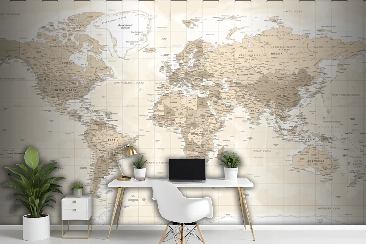 World Map Political Vintage Retro Old Style Wallpaper Mural