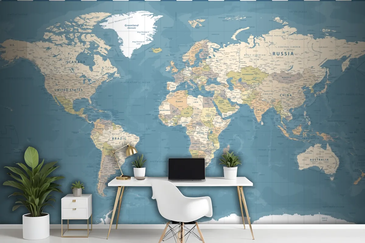 World Map Vintage Dark Political Wallpaper Mural