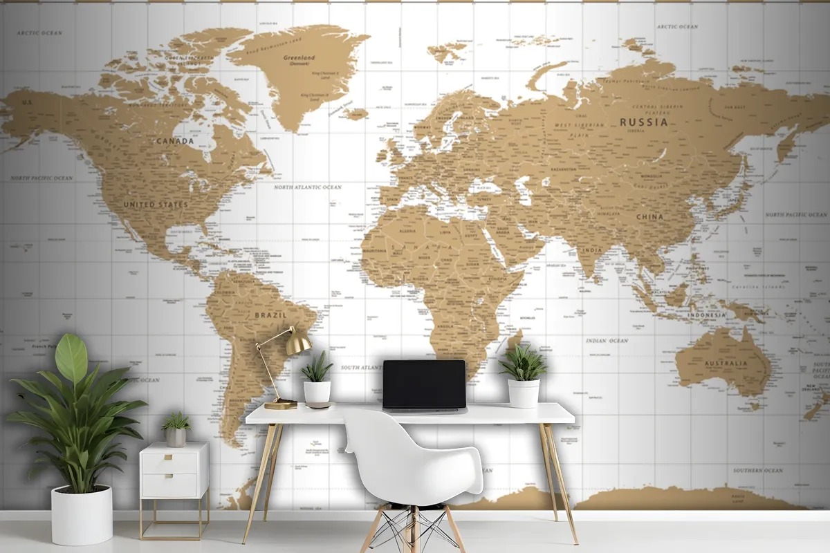 World Map Vintage Golden Political Wallpaper Mural