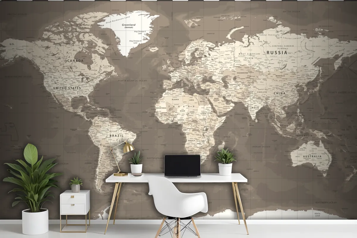 World Map Vintage Political Brown Wallpaper Mural