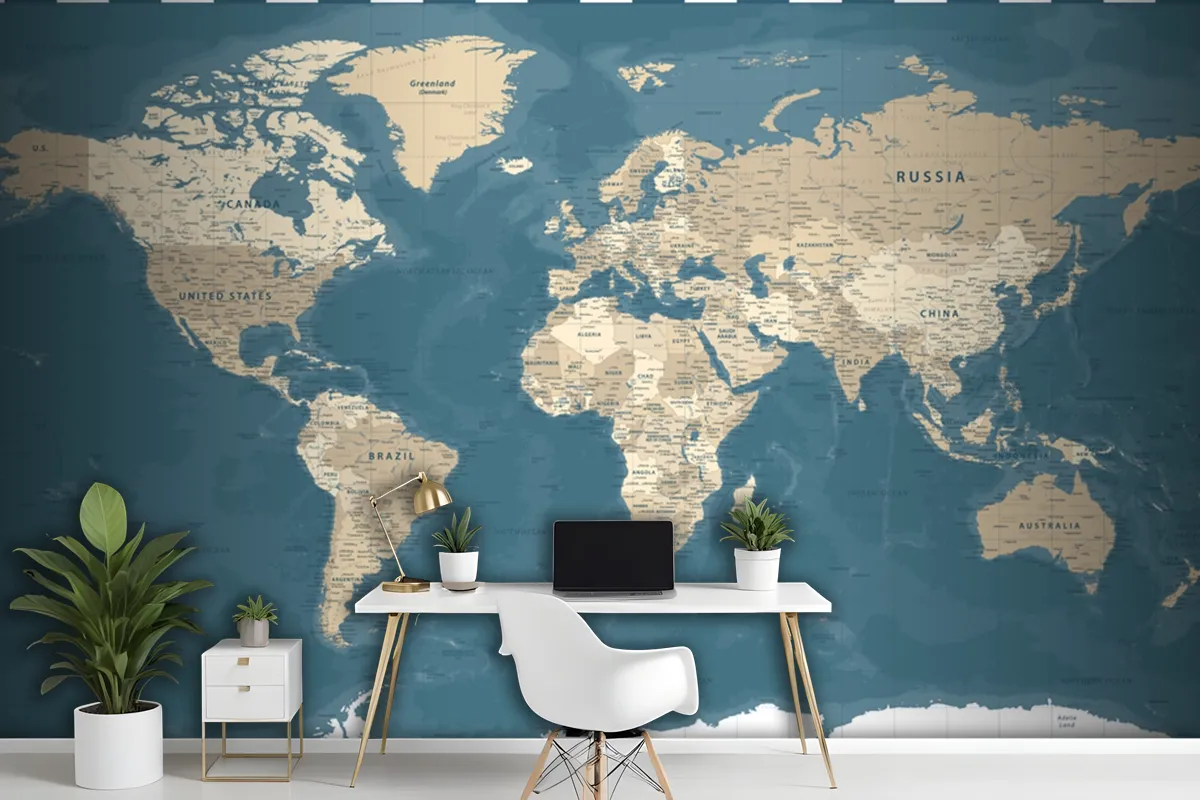 World Map Vintage Political Dark Wallpaper Mural