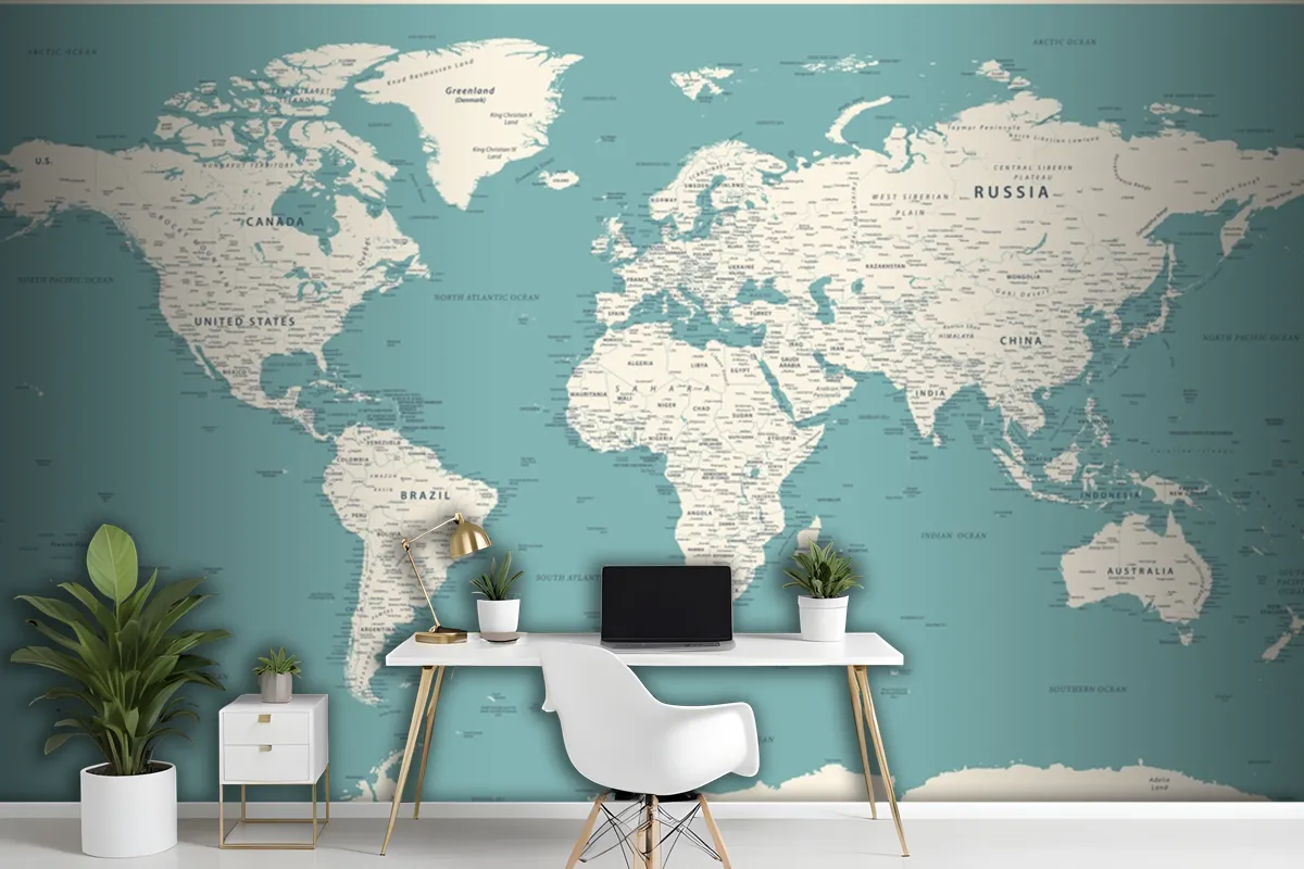 World Map Vintage Political Detailed Wallpaper Mural