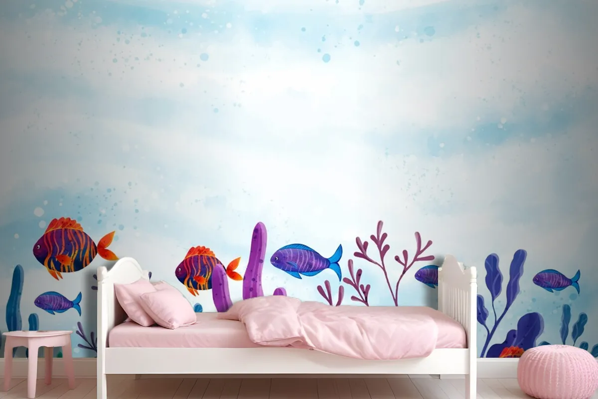 World Oceans Day Watercolor Background Wallpaper Mural