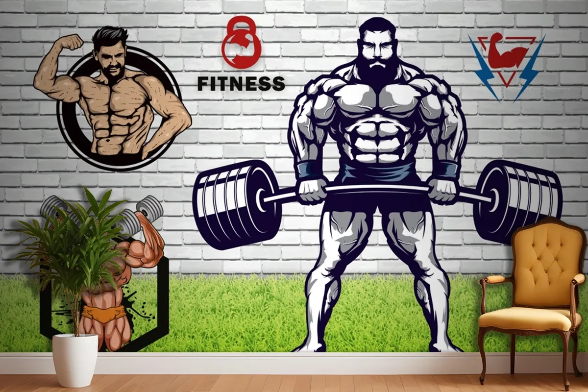 Yeşil Çim Halter Gym Fitness Duvar Kağıdı