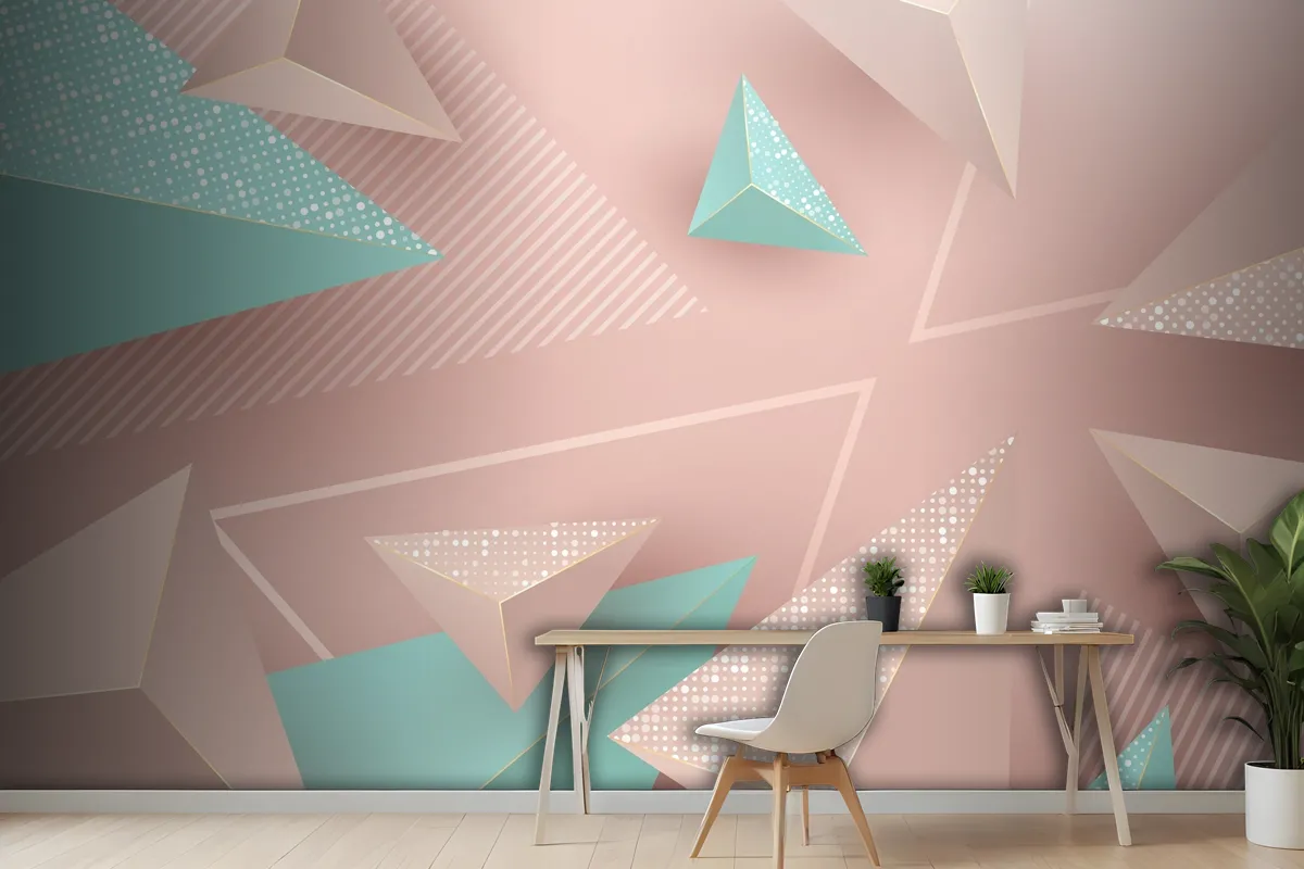 Realistic Background With Pink And Green Triangles Wallpaper Mural