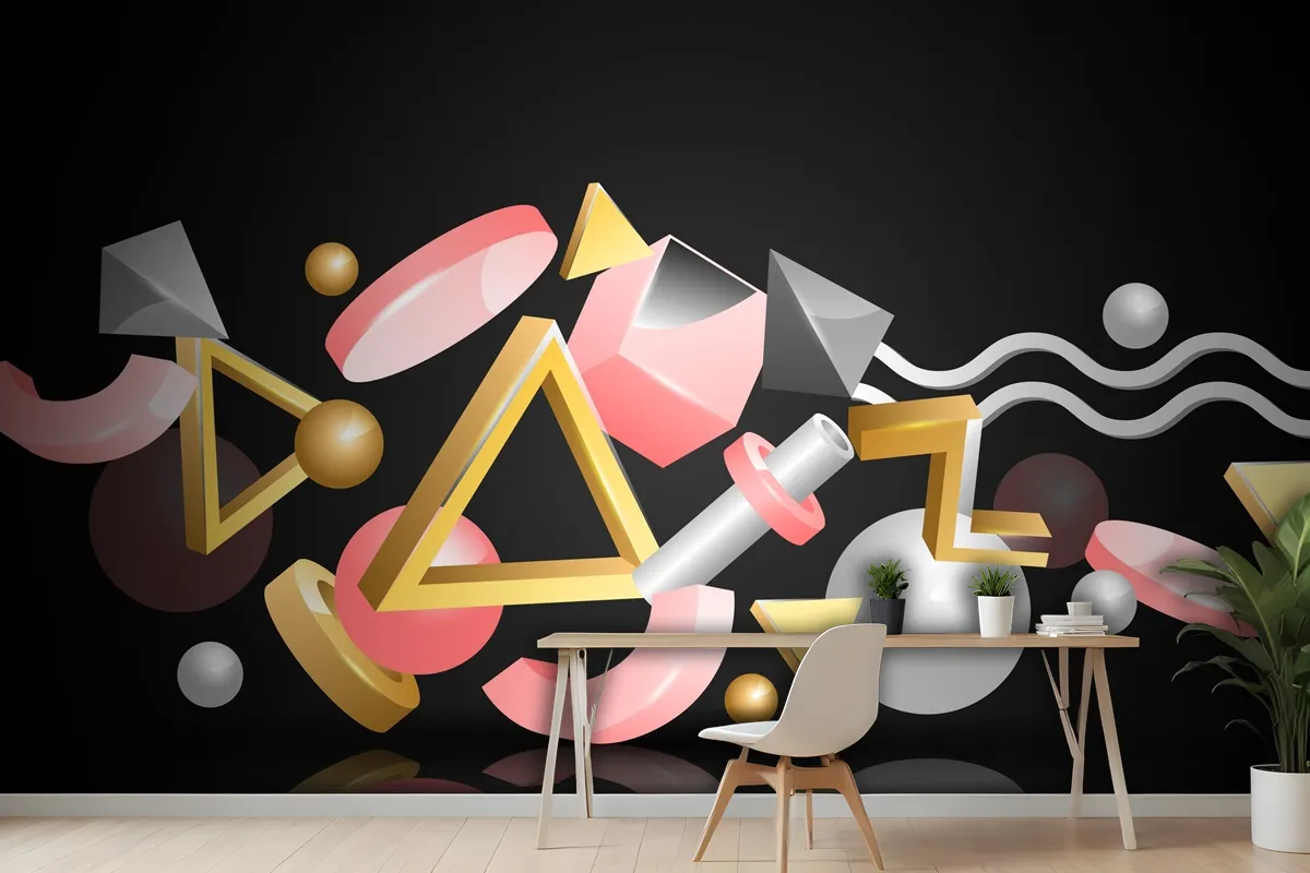 Realistic 3D Shapes Floating Wallpaper Mural