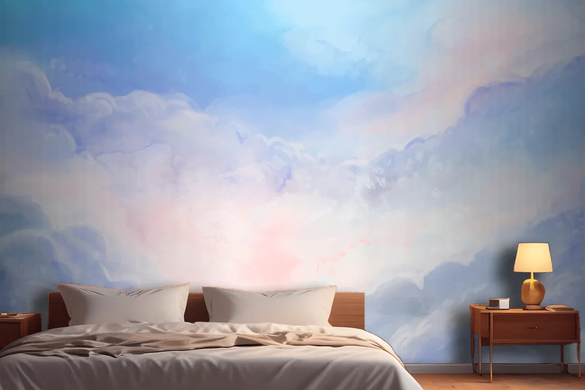 Hand Painted Watercolor Pastel Sky Bedroom Wallpaper Mural