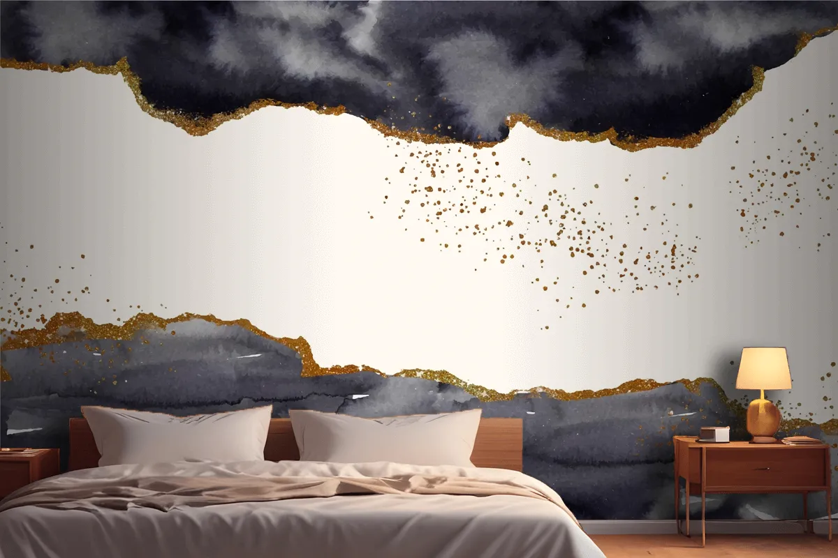 Watercolor Painted Background With Gold Elements Wallpaper Mural