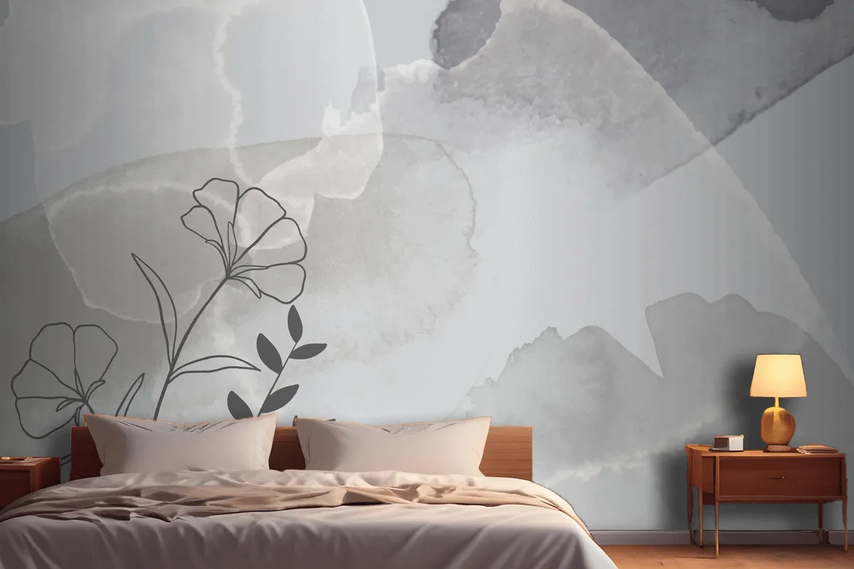 Watercolor Hand Drawn Background With Flowers Wallpaper Mural