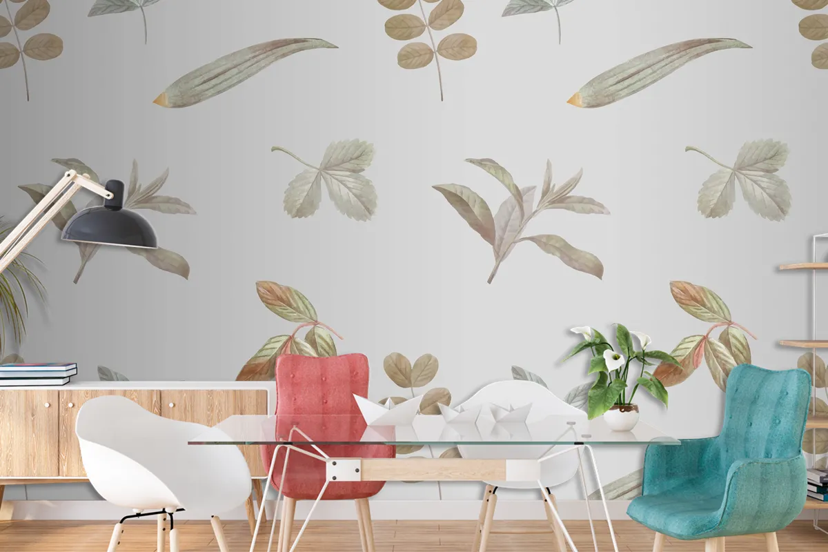 Foliage Seamless Pattern On Gray Background Wallpaper Mural