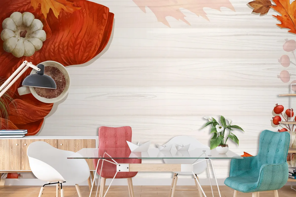 Watercolor Autumn Background Dining Room Wallpaper Mural