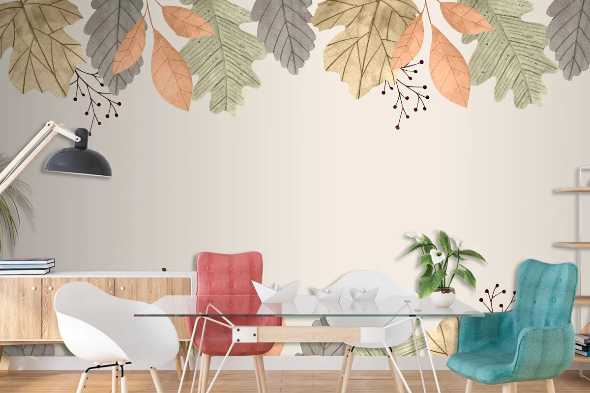 Watercolor Autumn Leaves Background Wallpaper Mural