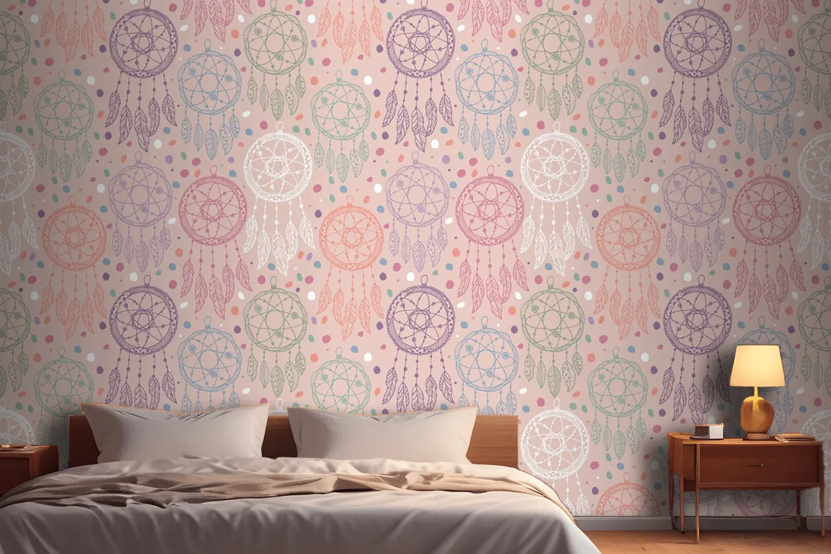 Engraving Hand Drawn Boho Pattern Design Wallpaper Mural