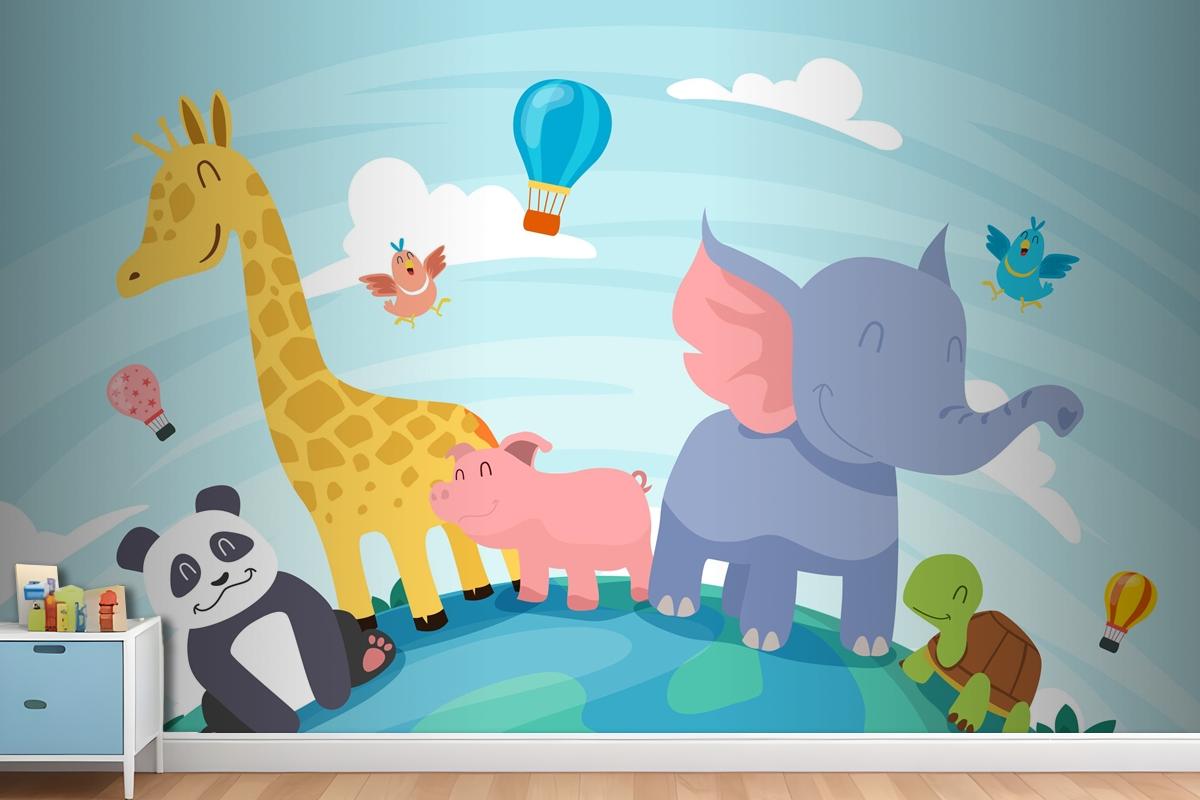 Flat World Animal Day Background Wallpaper Mural