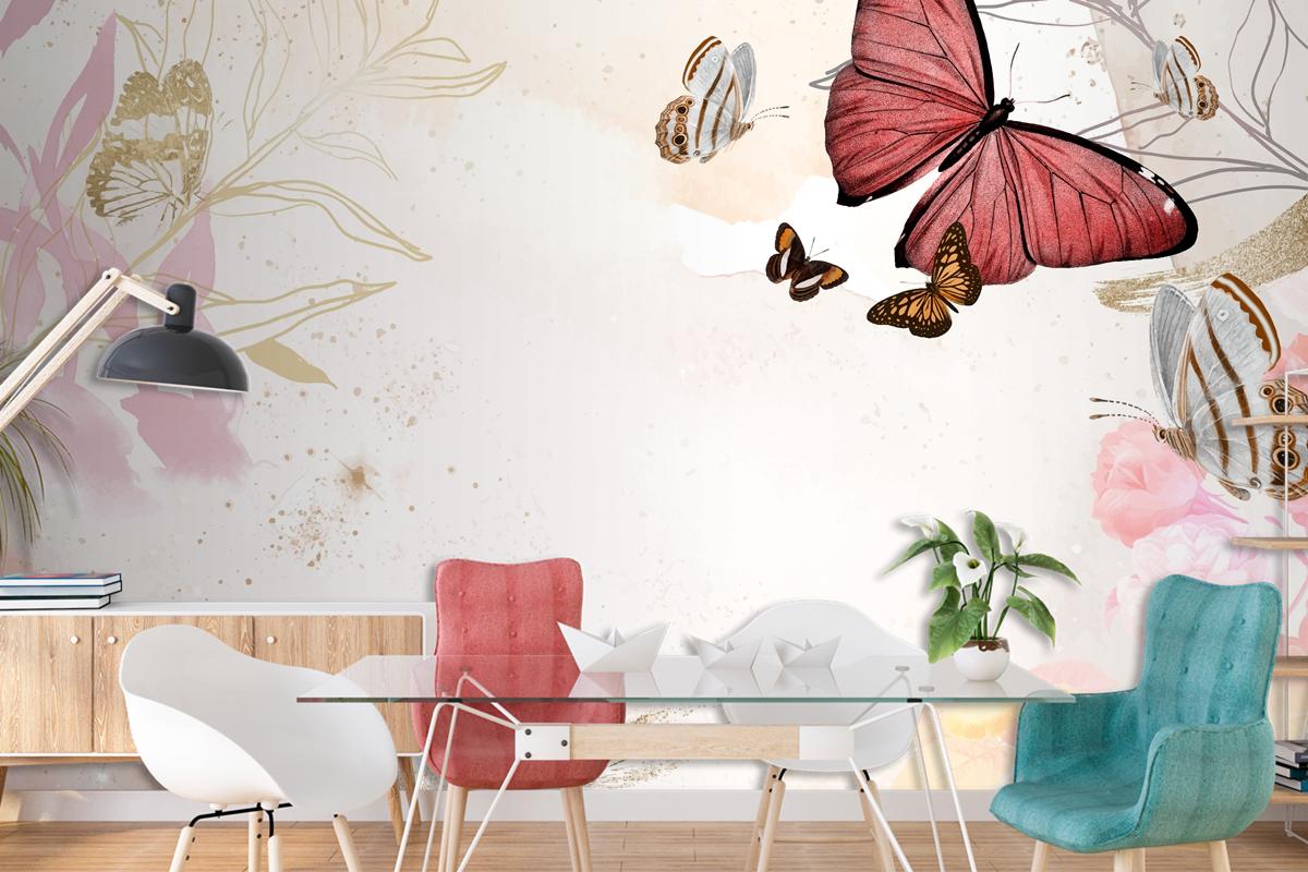 Butterfly Background Aesthetic Border With Flowers  Wallpaper Mural