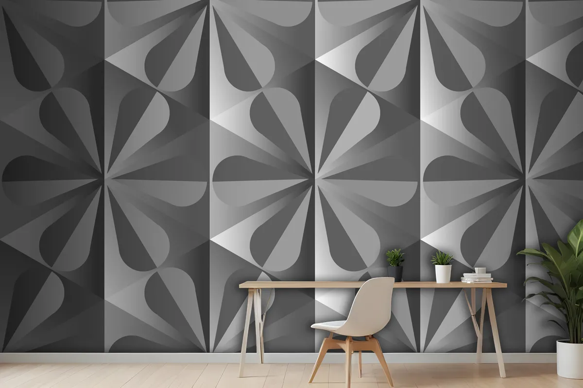 Simple 3D Geometric Pattern Grey Background Wallpaper Mural