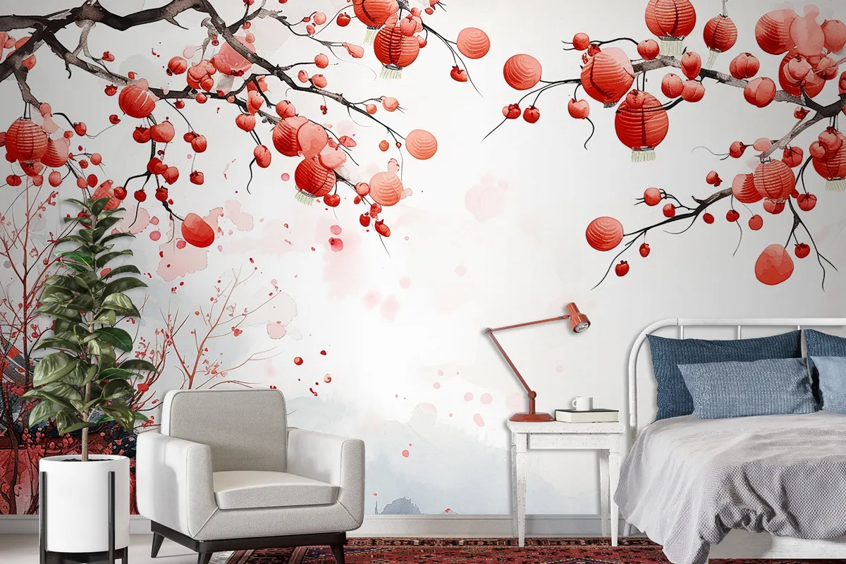 Abstract Watercolor Of Chinese New Year Element Decorative Wallpaper Mural