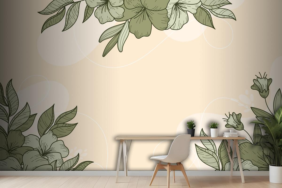 Floral Linear Design Background Wallpaper Mural