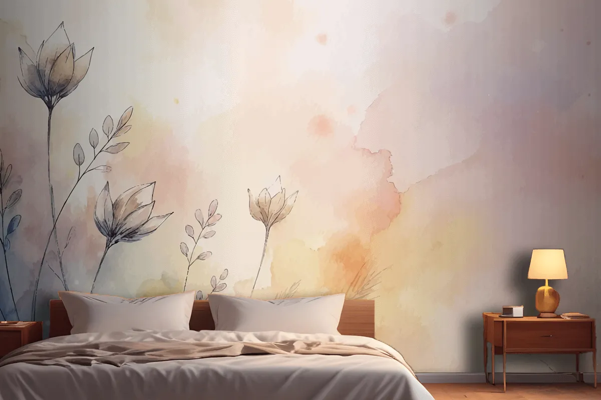 Soft Pastel Floral Watercolor Background Wallpaper Mural