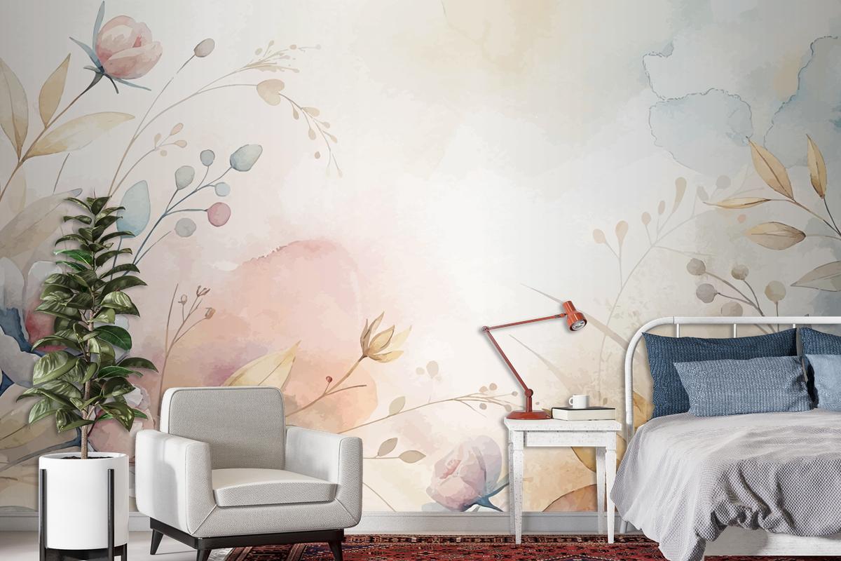 Floral Watercolor Silhouette Background Wallpaper Mural