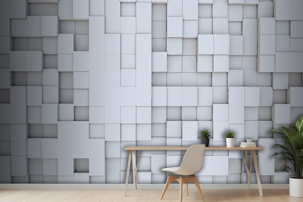 Realistic 3D Squares Geometric Wallpaper Mural