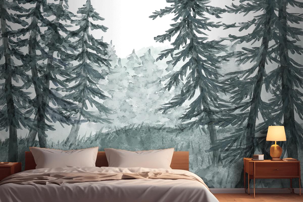 Watercolor Forest Landscape Wallpaper Mural