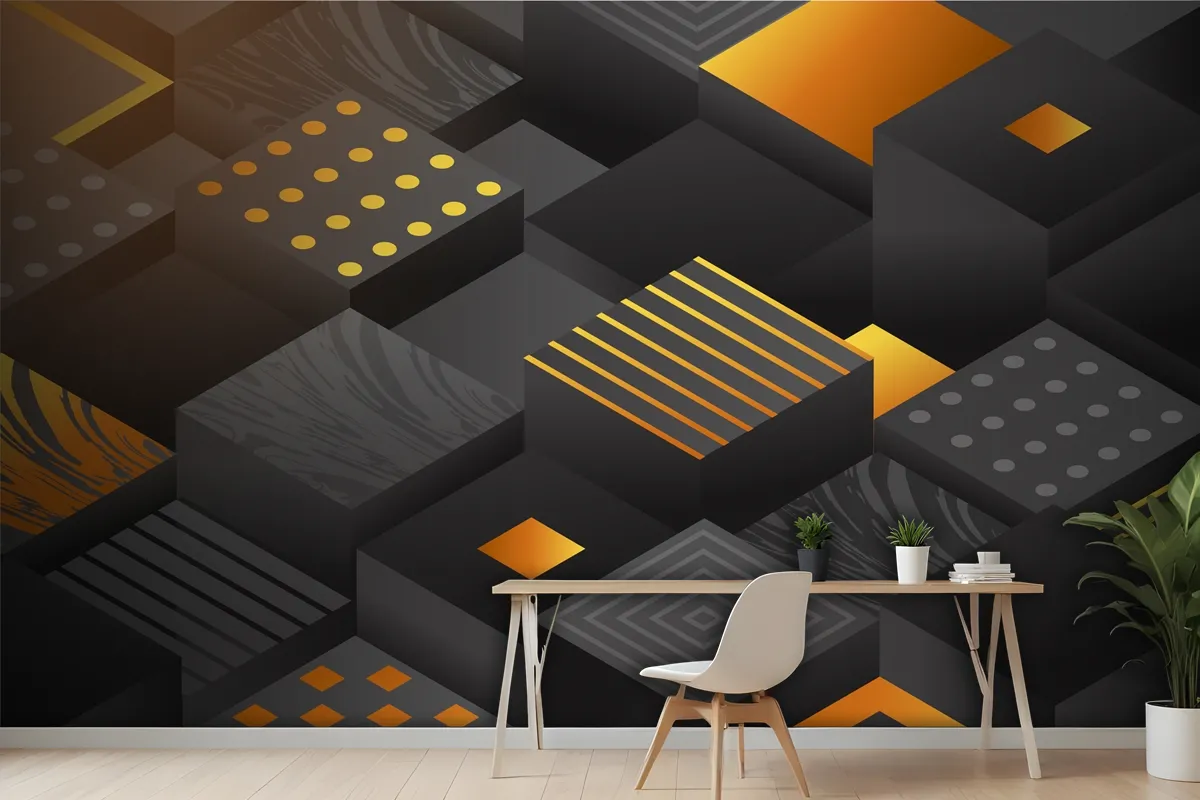 Gradient Black Background With Cubes Office Wallpaper Mural